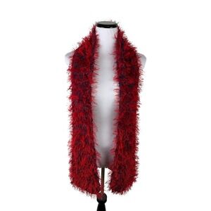 Red Eyelash Knit Fuzzy Shaggy Long Scarf Winter Wrap 66 Inch Purple Green Base‎